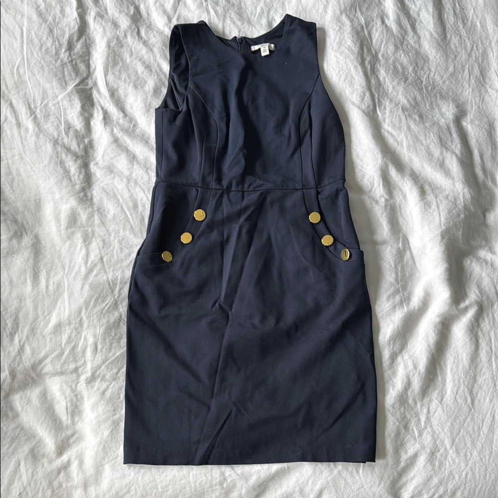 Elegant Navy Dress with Gold Accents